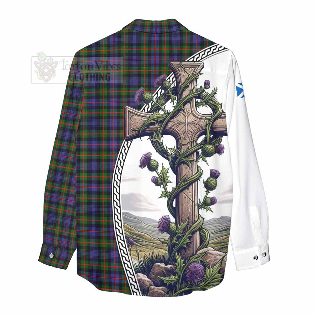 Tartan Vibes Clothing Fleming Tartan Women's Casual Shirt with Family Crest and St. Andrew's Cross Accented by Thistle Vines