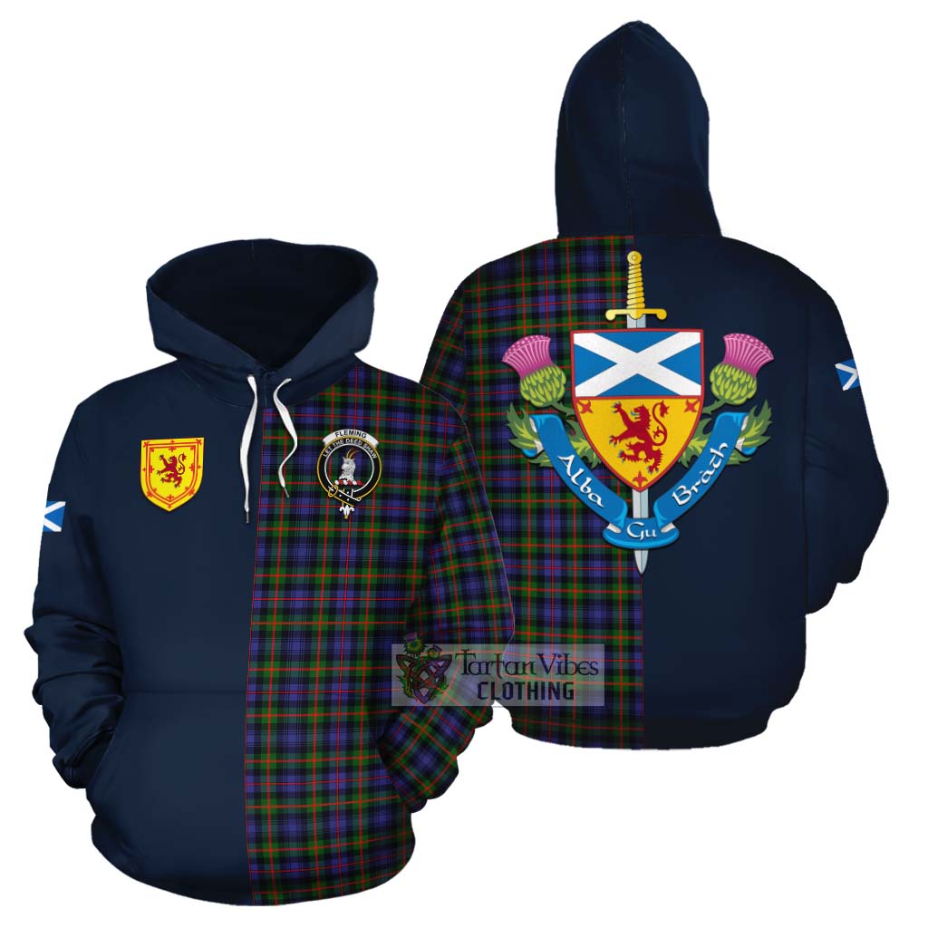 Tartan Vibes Clothing Fleming Tartan Cotton Hoodie Alba with Scottish Lion Royal Arm Half Style