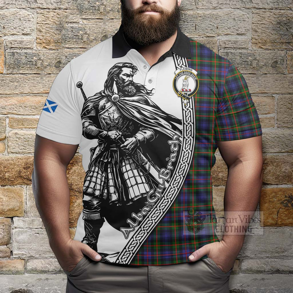 Tartan Vibes Clothing Fleming Tartan Clan Crest Polo Shirt with Highlander Warrior Celtic Style