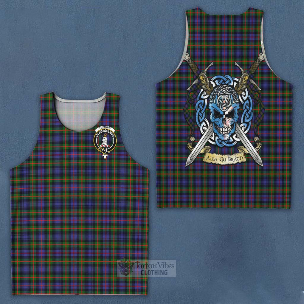 Tartan Vibes Clothing Fleming Tartan Men's Tank Top with Family Crest Celtic Skull Style