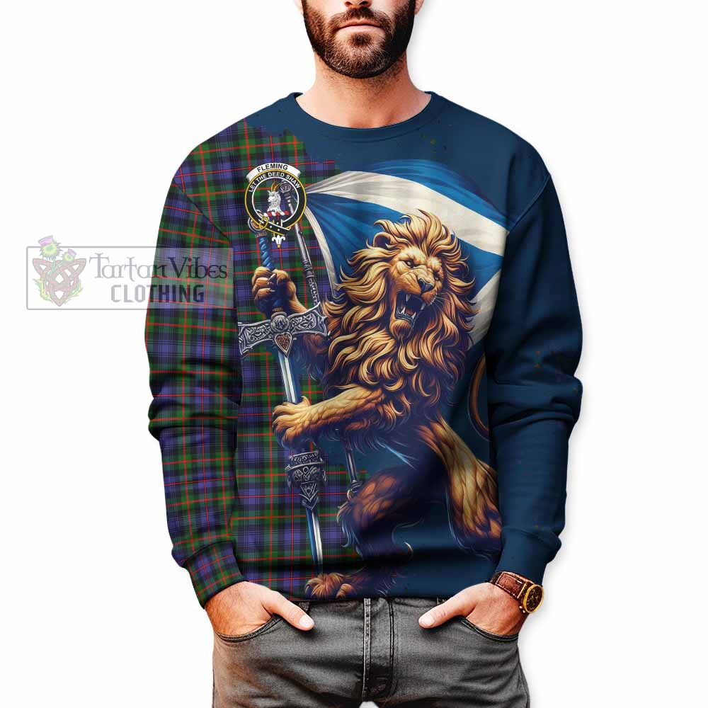 Tartan Vibes Clothing Fleming Tartan Family Crest Sweatshirt with Scottish Majestic Lion