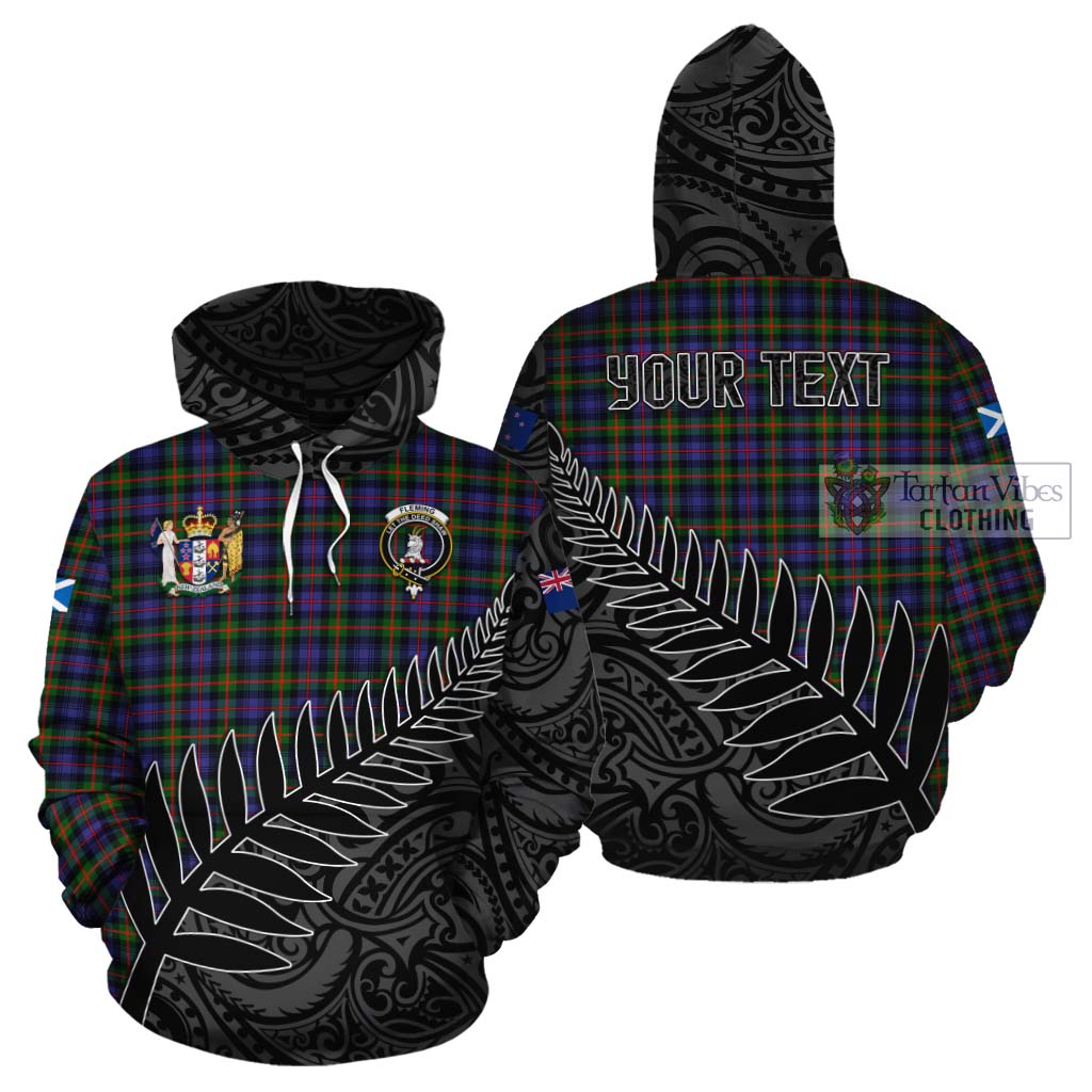 Tartan Vibes Clothing Fleming Crest Tartan Cotton Hoodie with New Zealand Silver Fern Half Style