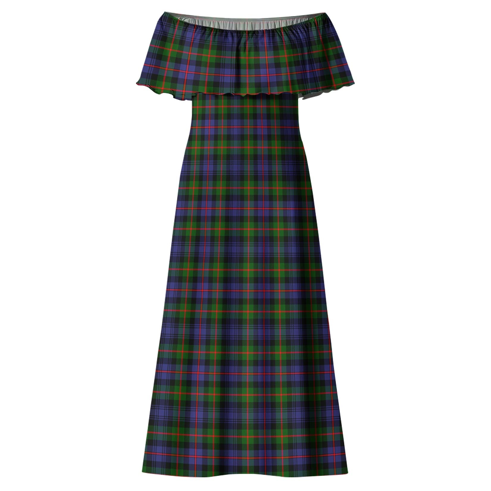 Fleming Tartan Off Shoulder Long Dress - Tartanvibesclothing