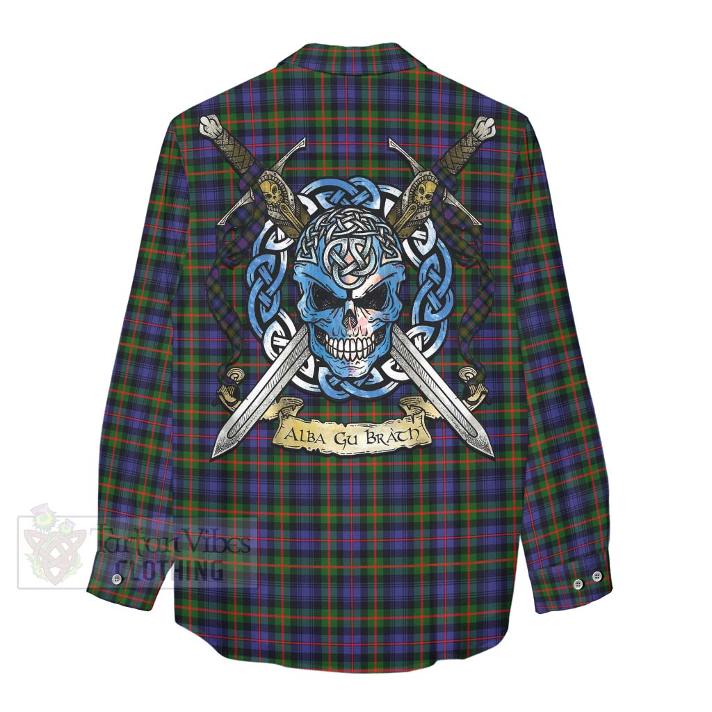 Tartan Vibes Clothing Fleming Tartan Women's Casual Shirt with Family Crest Celtic Skull Style