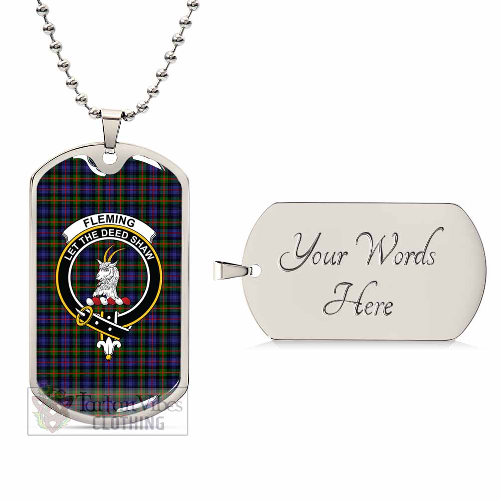 Tartan Vibes Clothing Fleming Tartan Dog Tag Necklace with Family Crest