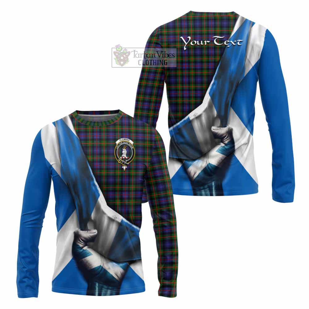 Tartan Vibes Clothing Fleming Tartan Long Sleeve T-Shirt with Family Crest Scotland Patriotic Style