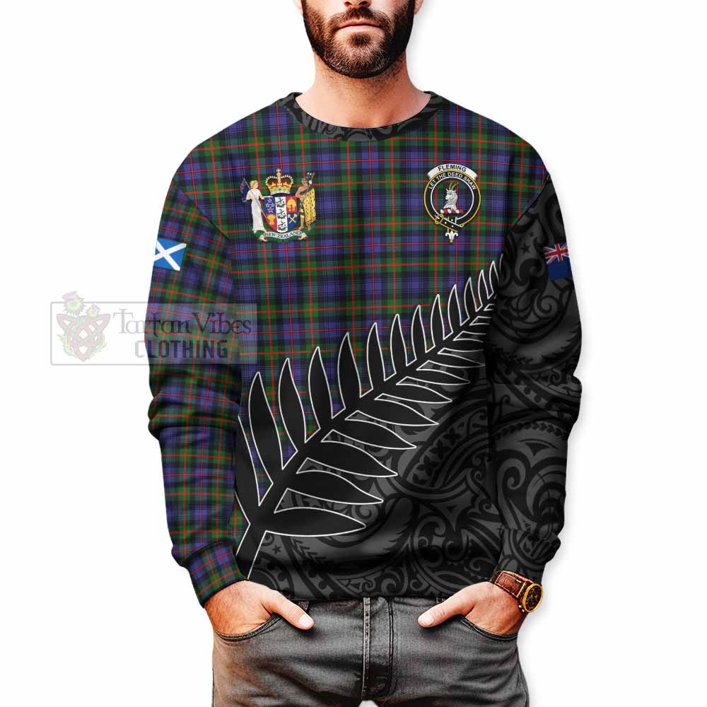 Tartan Vibes Clothing Fleming Crest Tartan Sweatshirt with New Zealand Silver Fern Half Style