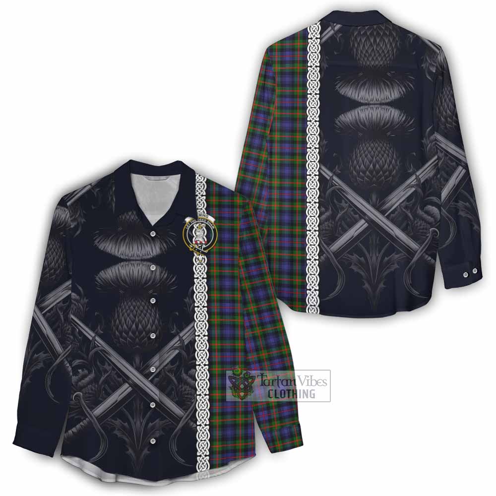 Tartan Vibes Clothing Fleming Tartan Women's Casual Shirt with Family Crest Cross Sword Thistle Celtic Vibes