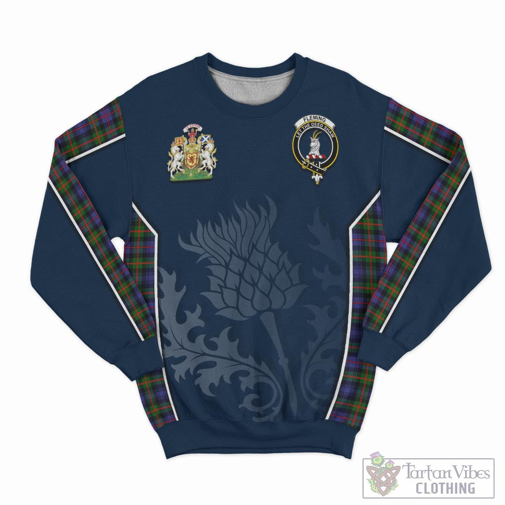 Tartan Vibes Clothing Fleming Tartan Sweatshirt with Family Crest and Scottish Thistle Vibes Sport Style