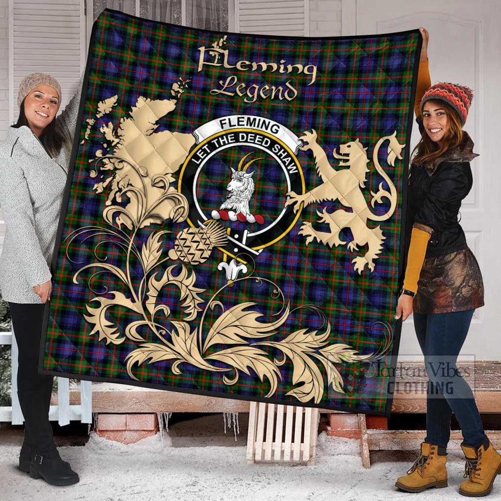 Tartan Vibes Clothing Fleming Tartan Quilt with Family Crest and Scottish Symbol Style