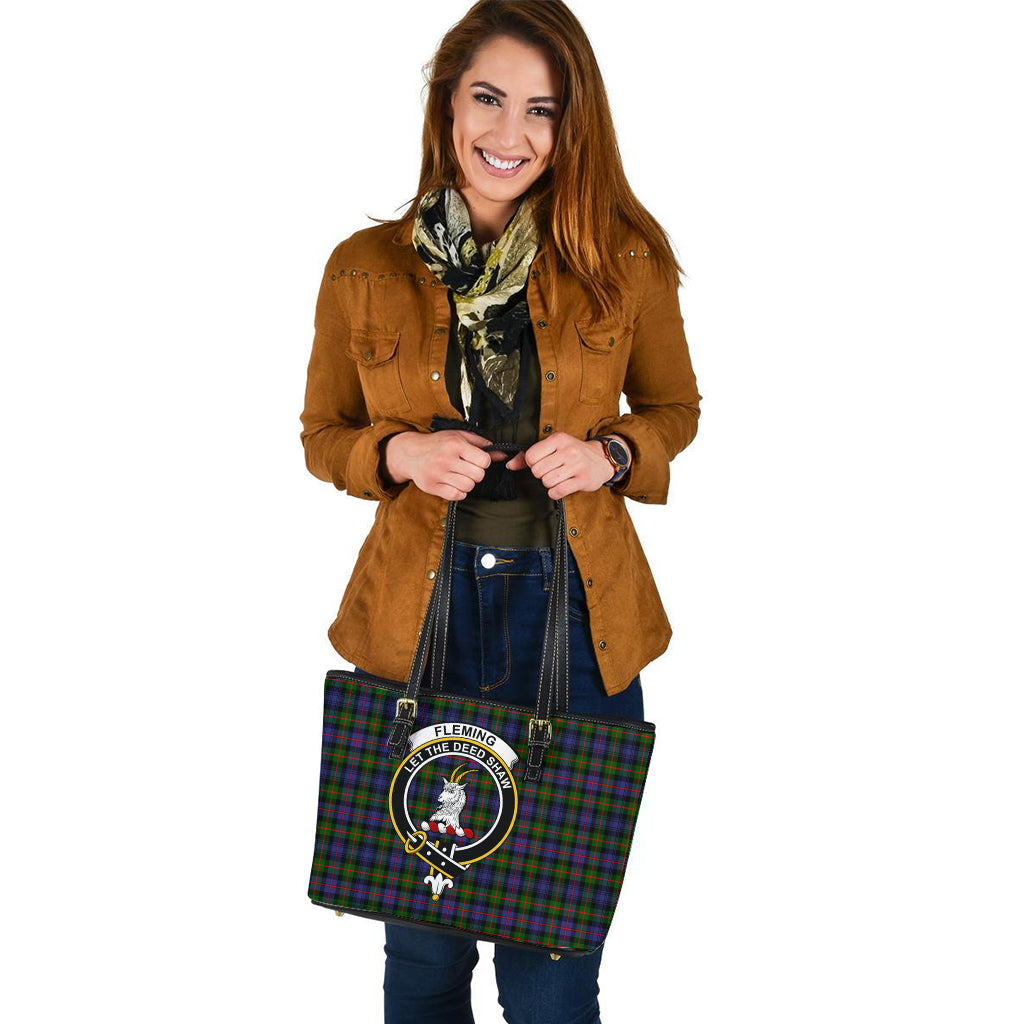 Fleming Tartan Leather Tote Bag with Family Crest - Tartan Vibes Clothing