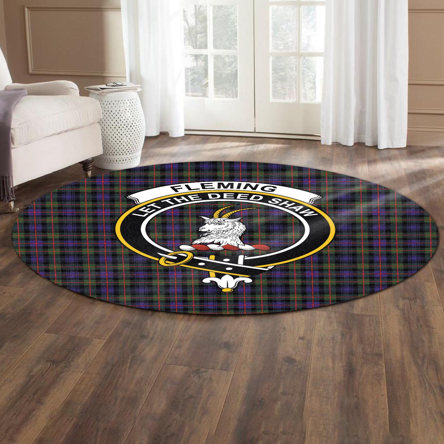 Fleming Tartan Round Rug with Family Crest - Tartanvibesclothing