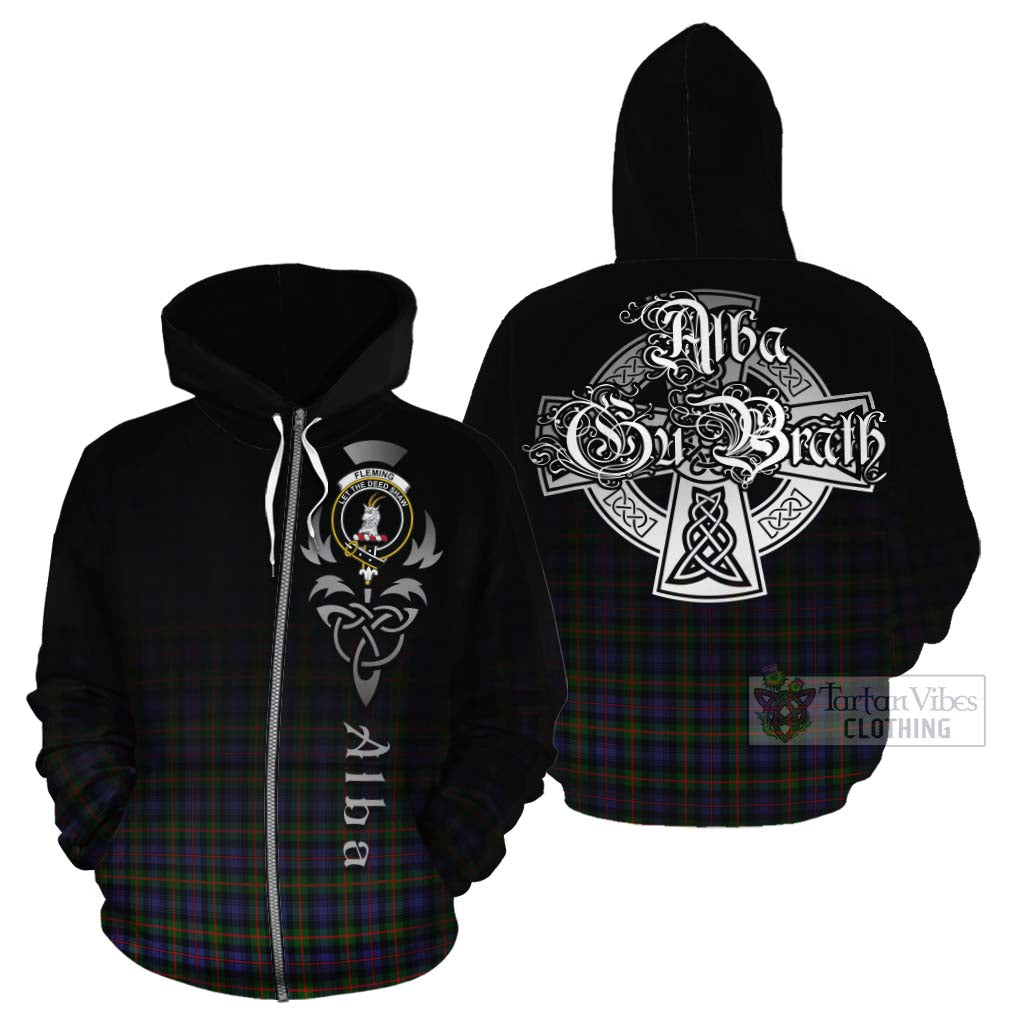 Tartan Vibes Clothing Fleming Tartan Cotton Hoodie Featuring Alba Gu Brath Family Crest Celtic Inspired