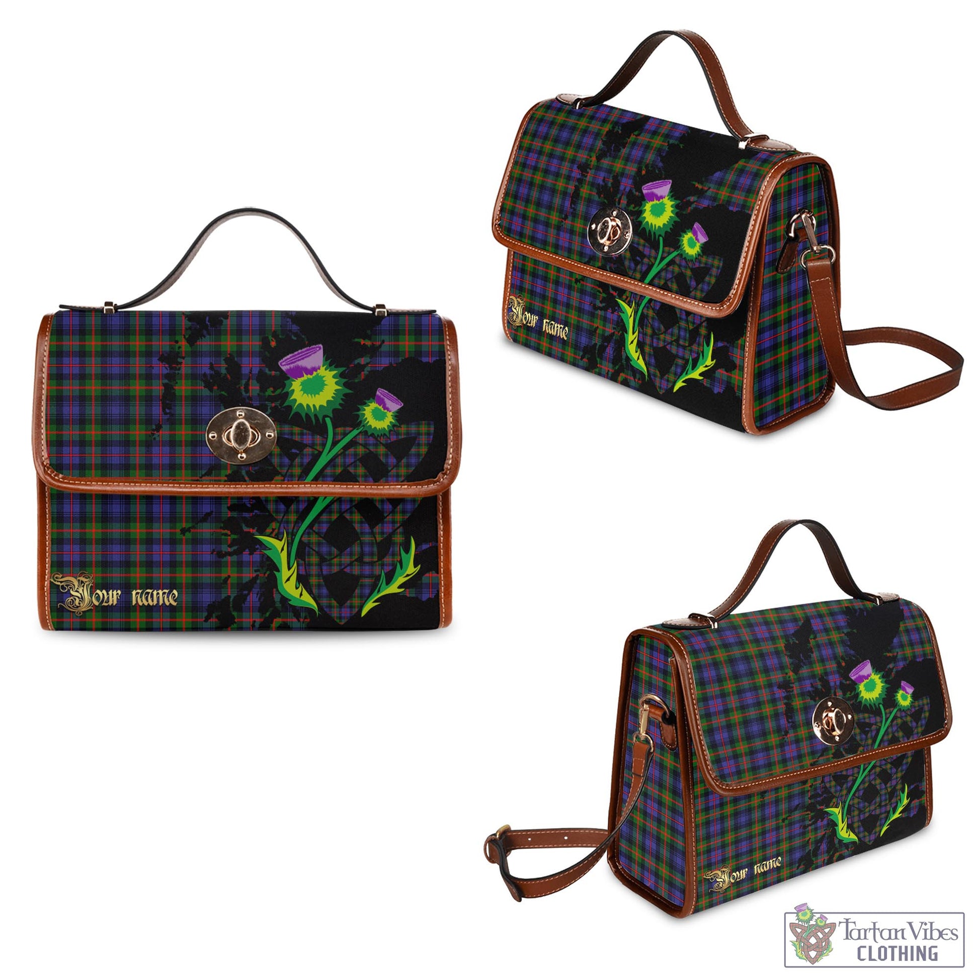 Tartan Vibes Clothing Fleming Tartan Waterproof Canvas Bag with Scotland Map and Thistle Celtic Accents