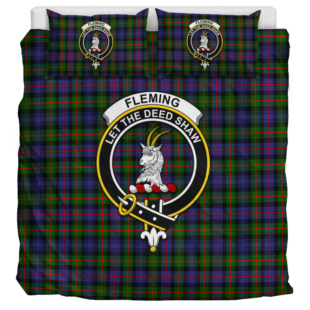 Fleming Tartan Bedding Set with Family Crest UK Bedding Set UK Super King 104*94 inch - Tartan Vibes Clothing