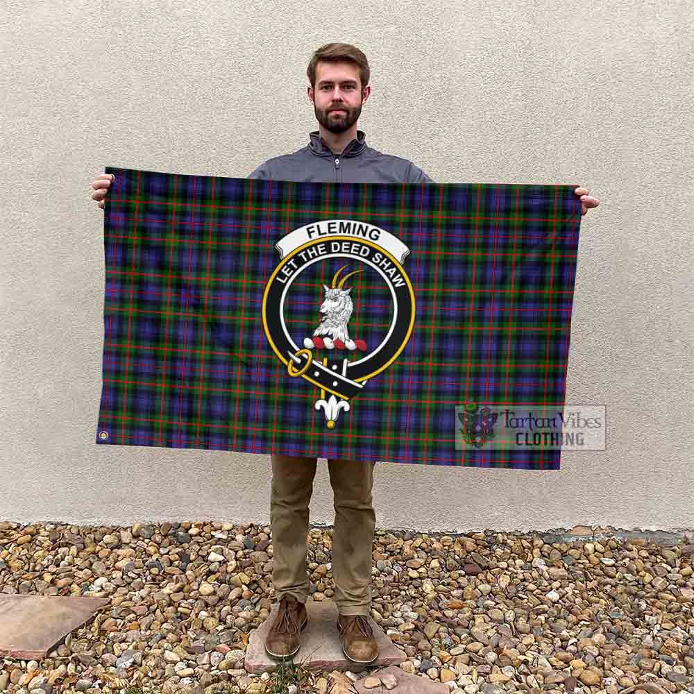 Tartan Vibes Clothing Fleming Tartan House Flag with Family Crest