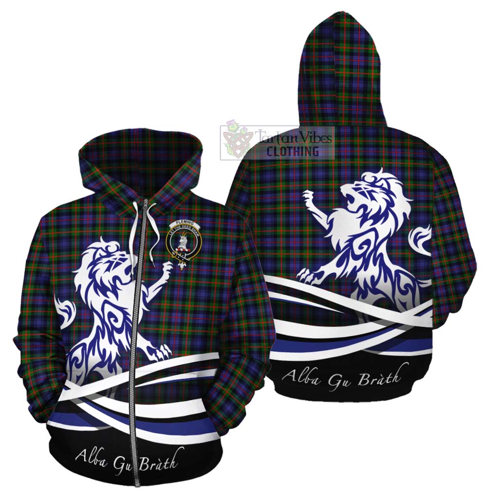 Tartan Vibes Clothing Fleming Tartan Cotton Hoodie with Alba Gu Brath Regal Lion Emblem