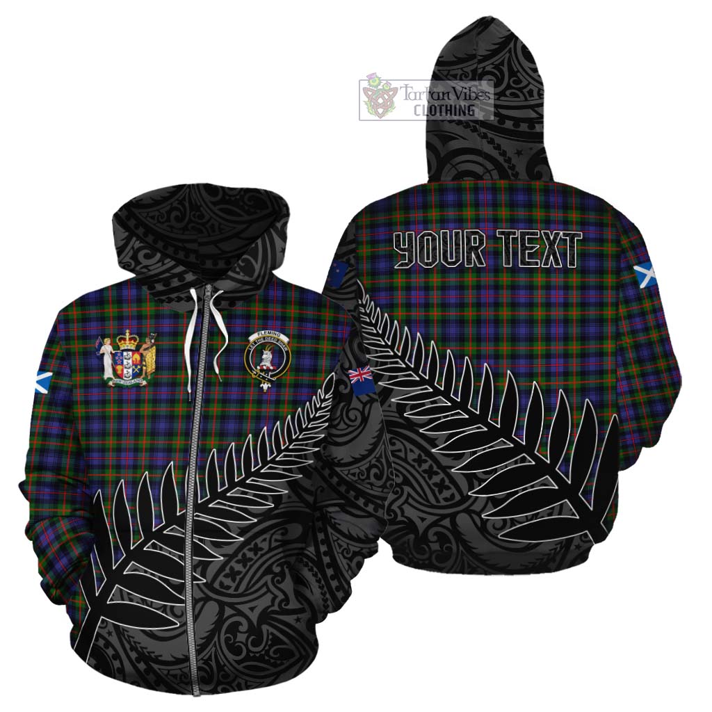 Tartan Vibes Clothing Fleming Crest Tartan Cotton Hoodie with New Zealand Silver Fern Half Style