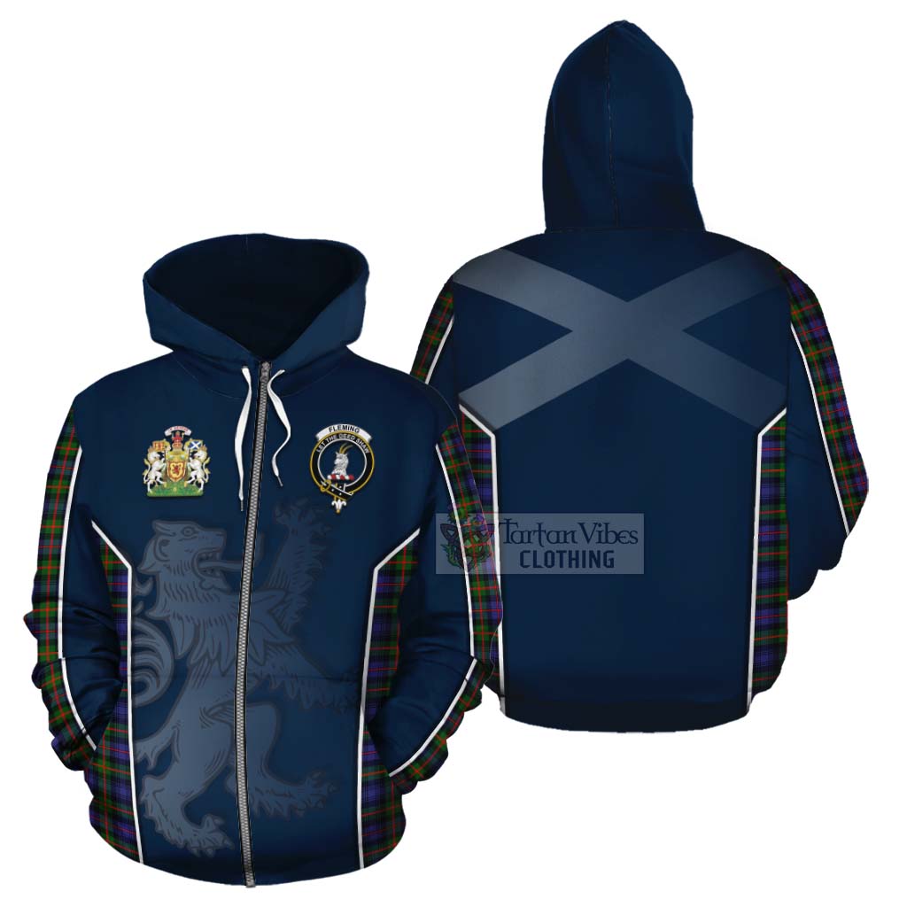 Tartan Vibes Clothing Fleming Tartan Cotton Hoodie with Family Crest and Lion Rampant Vibes Sport Style