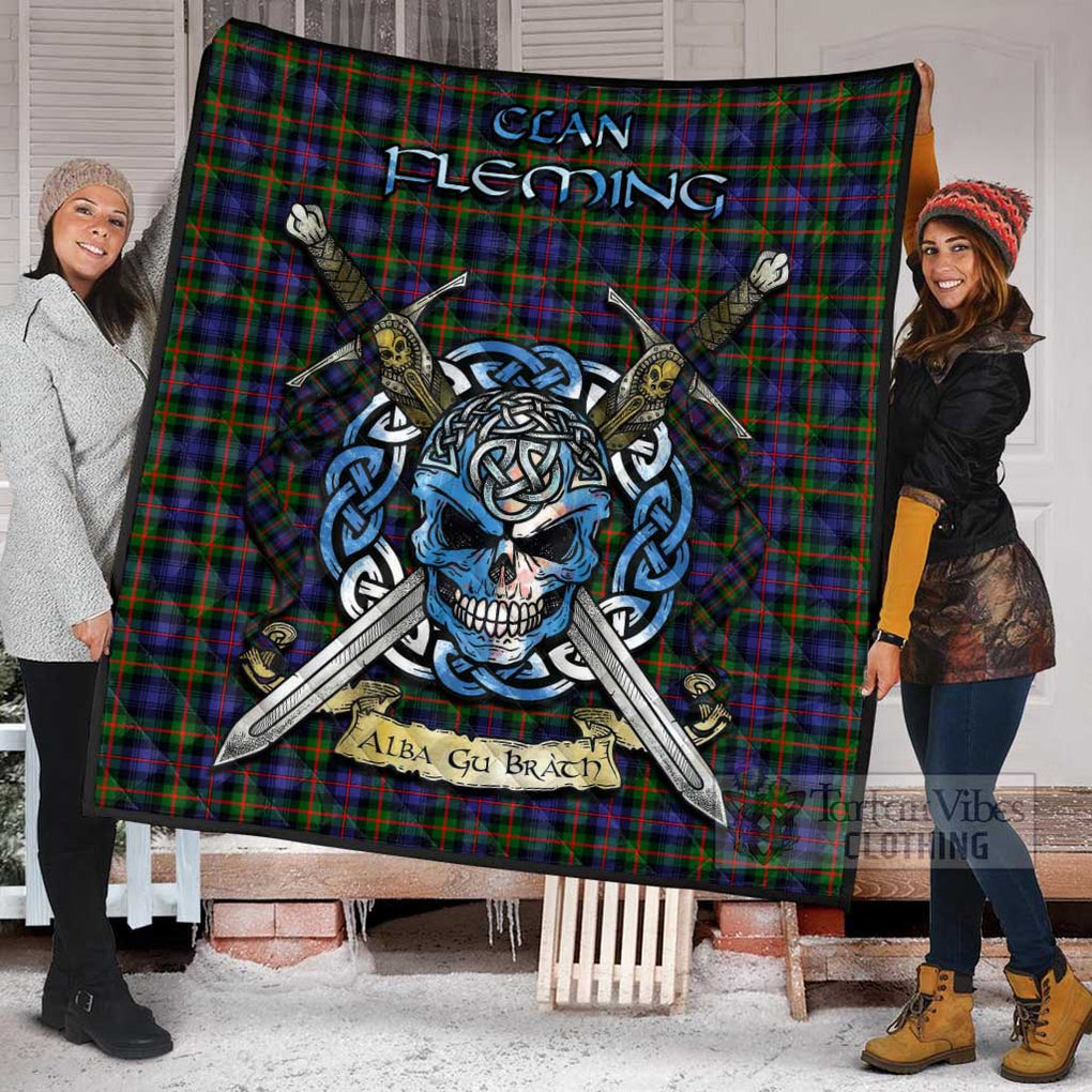 Tartan Vibes Clothing Fleming Tartan Quilt with Celtic Skull Alba Gu Brath Style