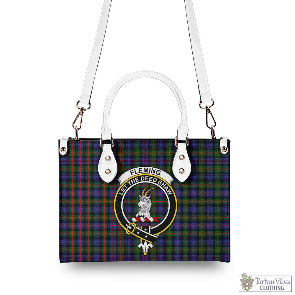 Tartan Vibes Clothing Fleming Tartan Luxury Leather Handbags with Family Crest