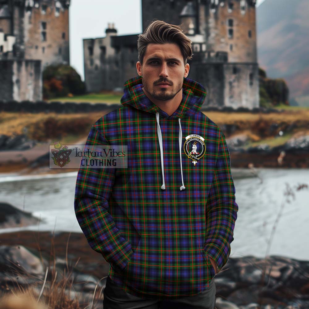 Tartan Vibes Clothing Fleming Tartan Cotton Hoodie with Family Crest Celtic Skull Style