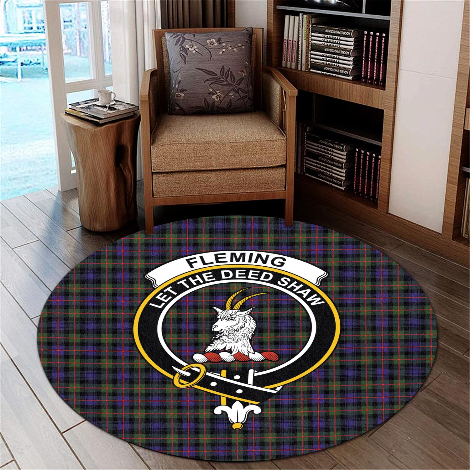 Fleming Tartan Round Rug with Family Crest - Tartanvibesclothing