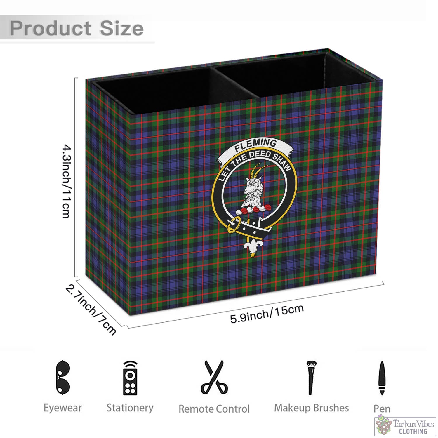 Tartan Vibes Clothing Fleming Tartan Pen Holder with Family Crest