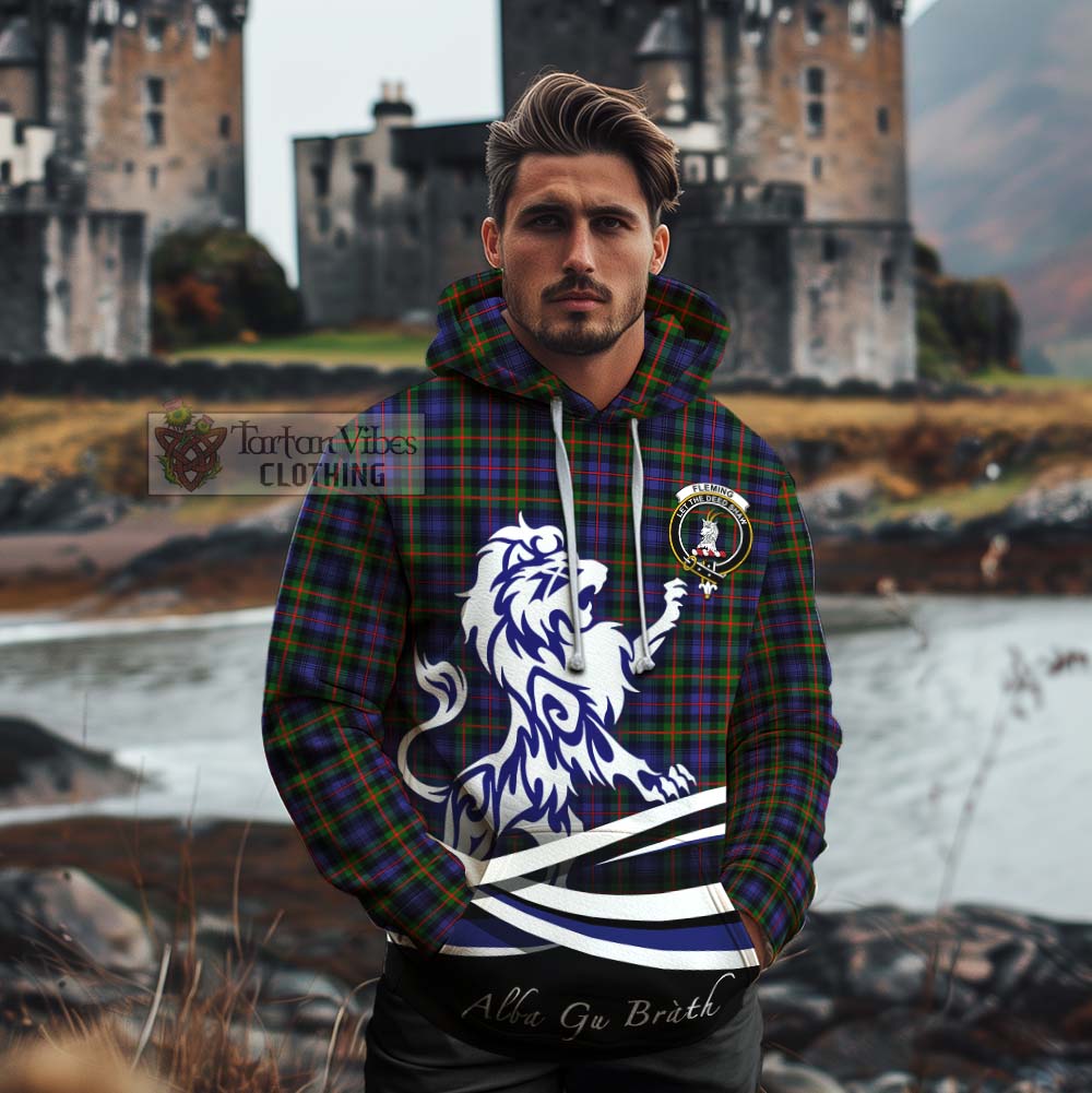 Tartan Vibes Clothing Fleming Tartan Cotton Hoodie with Alba Gu Brath Regal Lion Emblem