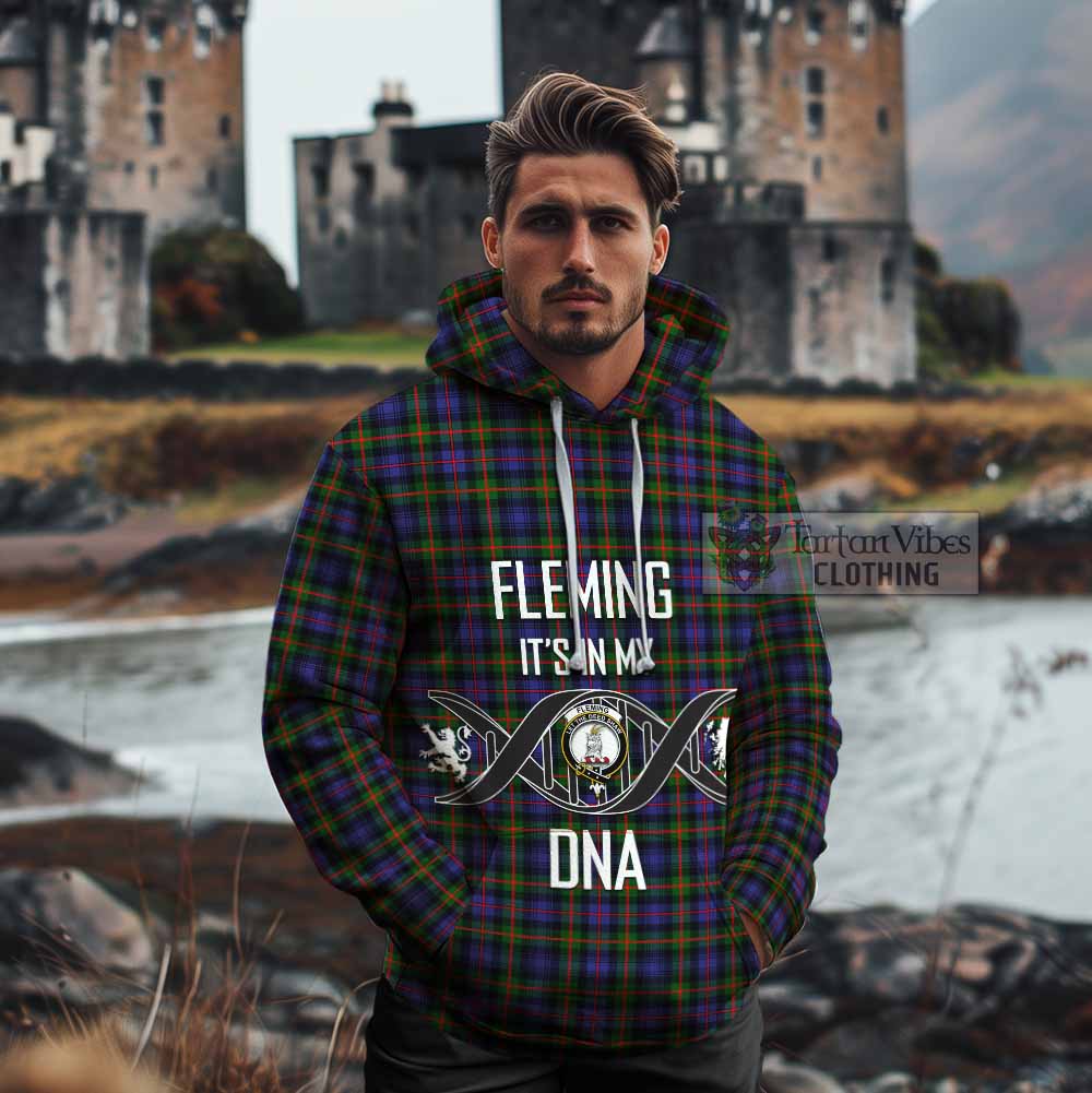 Tartan Vibes Clothing Fleming Tartan Cotton Hoodie with Family Crest DNA In Me Style