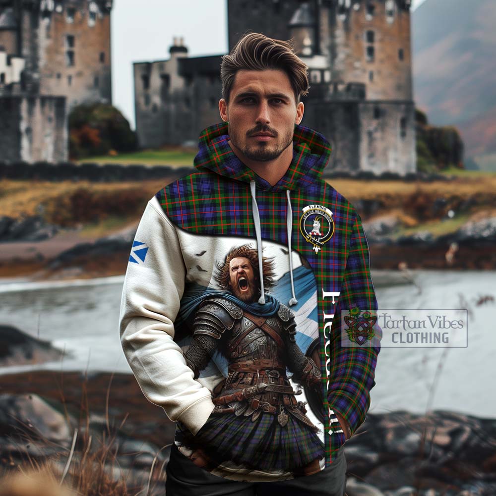 Tartan Vibes Clothing Fleming Crest Tartan Cotton Hoodie Inspired by the Freedom of Scottish Warrior