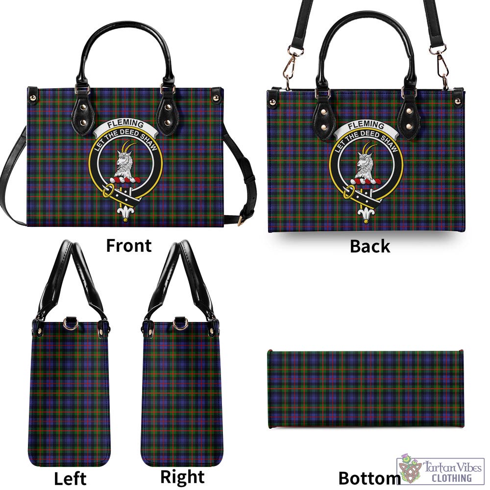 Tartan Vibes Clothing Fleming Tartan Luxury Leather Handbags with Family Crest