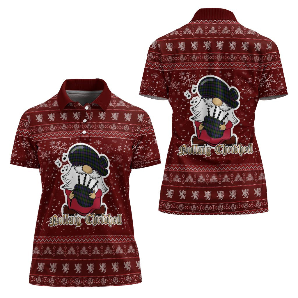 Fleming Clan Christmas Family Polo Shirt with Funny Gnome Playing Bagpipes Women's Polo Shirt Red - Tartanvibesclothing