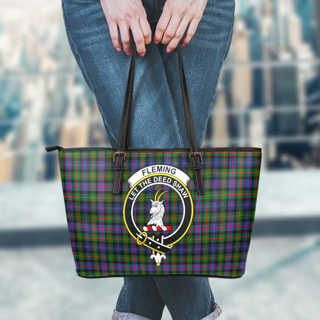 Fleming Tartan Leather Tote Bag with Family Crest - Tartan Vibes Clothing