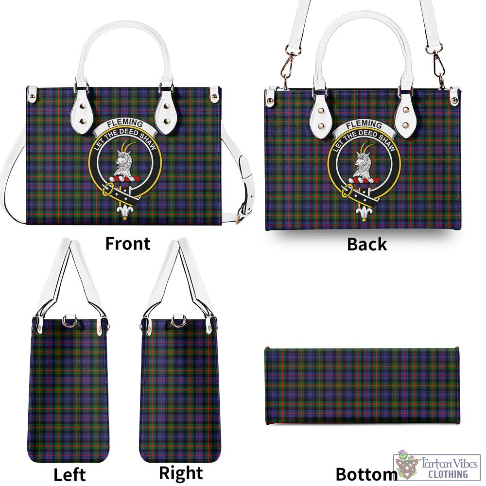 Tartan Vibes Clothing Fleming Tartan Luxury Leather Handbags with Family Crest