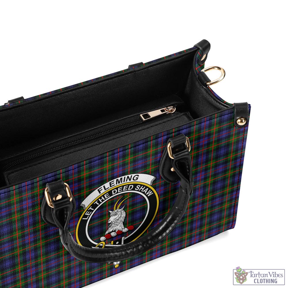 Tartan Vibes Clothing Fleming Tartan Luxury Leather Handbags with Family Crest