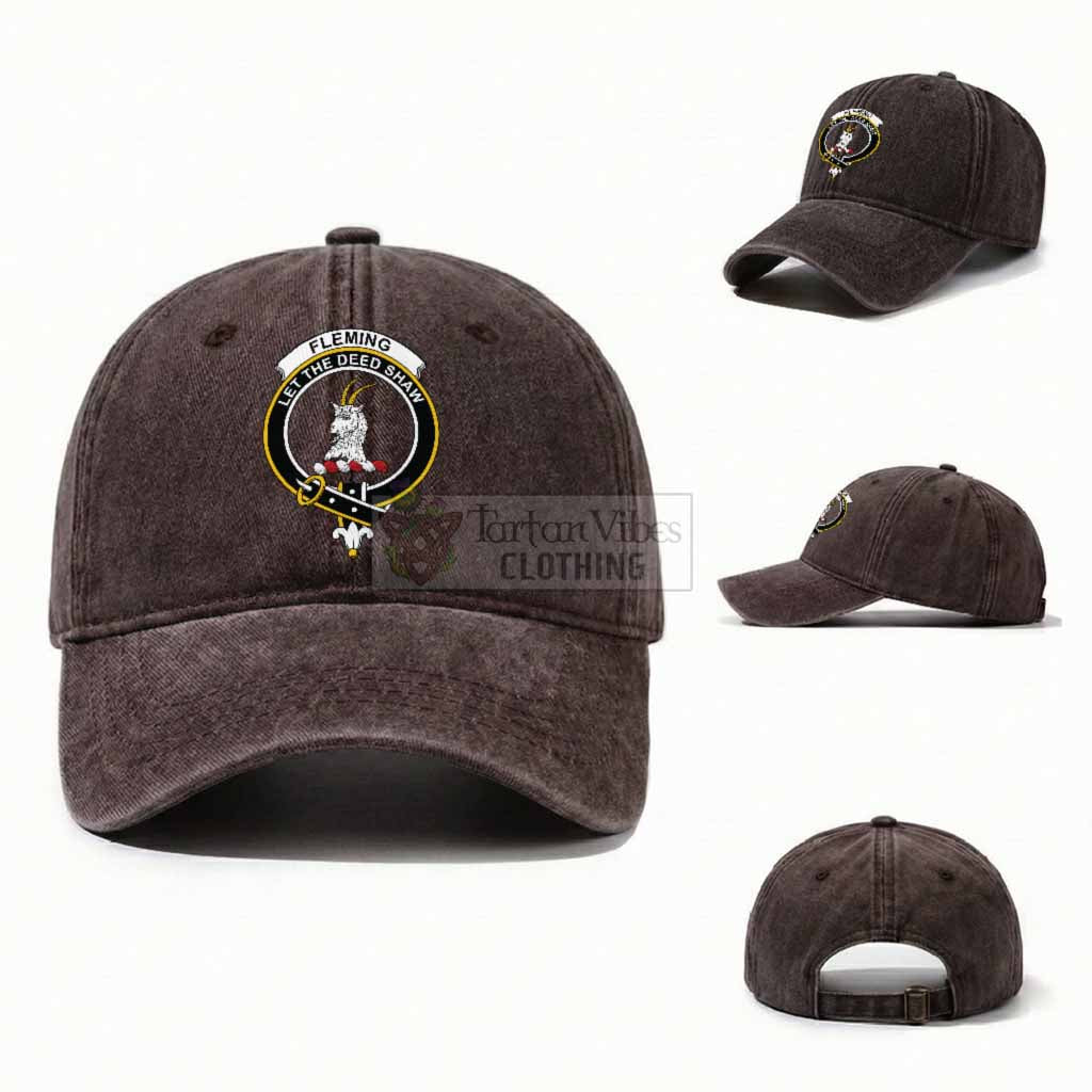 Fleming Scottish Clan Crest Washed Baseball Cap One Size (Adjustable) Coffee - Tartan Vibes Clothing