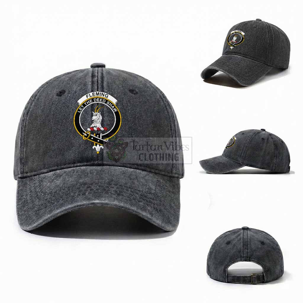 Fleming Scottish Clan Crest Washed Baseball Cap One Size (Adjustable) Dark Gray - Tartan Vibes Clothing