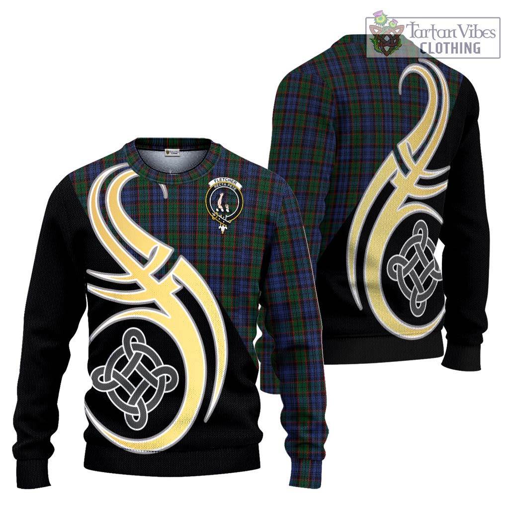 Fletcher Tartan Knitted Sweater with Family Crest and Celtic Symbol Style Unisex - Tartan Vibes Clothing