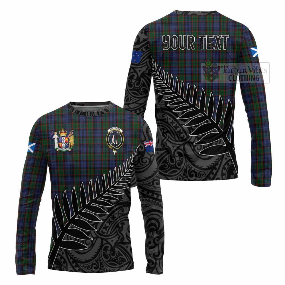 Tartan Vibes Clothing Fletcher Crest Tartan Long Sleeve T-Shirt with New Zealand Silver Fern Half Style