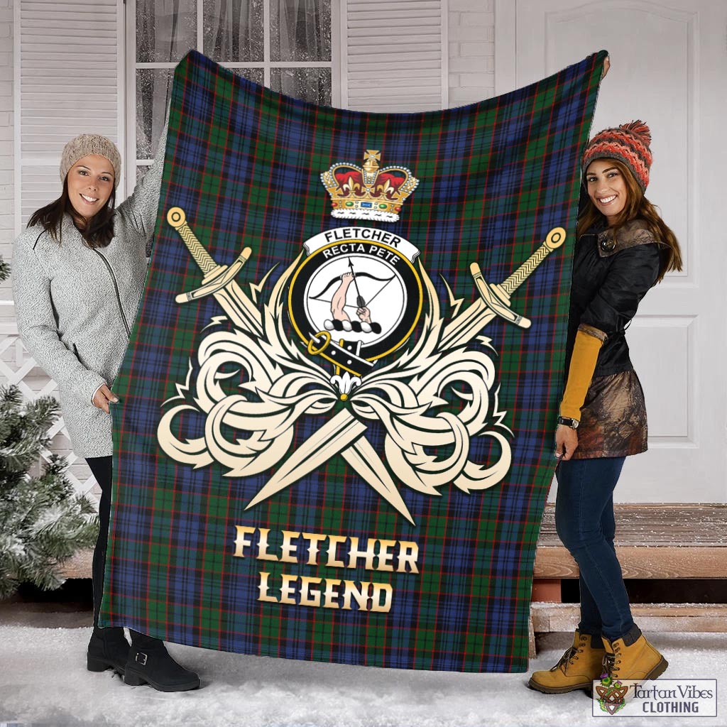 Tartan Vibes Clothing Fletcher Tartan Blanket with Clan Crest and the Golden Sword of Courageous Legacy