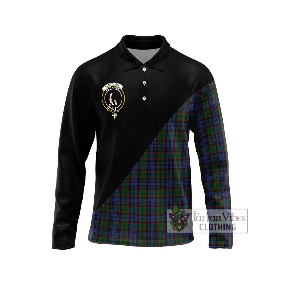 Fletcher Tartan Long Sleeve Polo Shirt with Family Crest and Military Logo Style Unisex - Tartanvibesclothing Shop