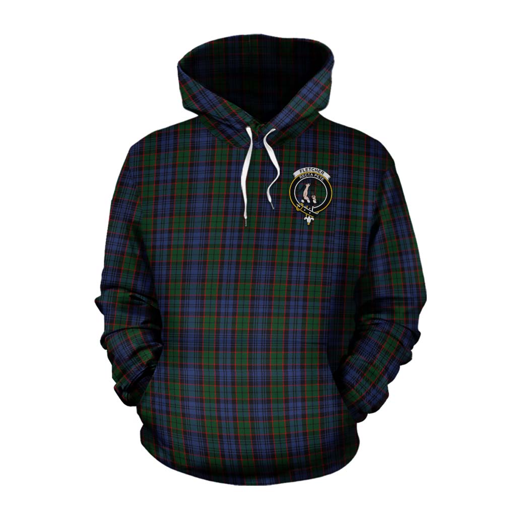 Tartan Vibes Clothing Fletcher Tartan Cotton Hoodie with Family Crest Celtic Skull Style