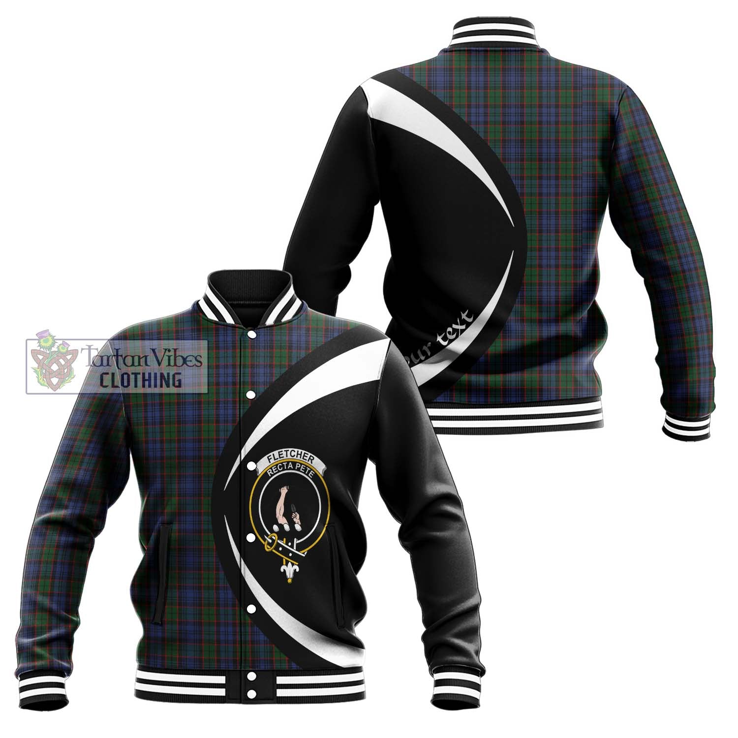 Fletcher Tartan Baseball Jacket with Family Crest Circle Style Unisex - Tartan Vibes Clothing