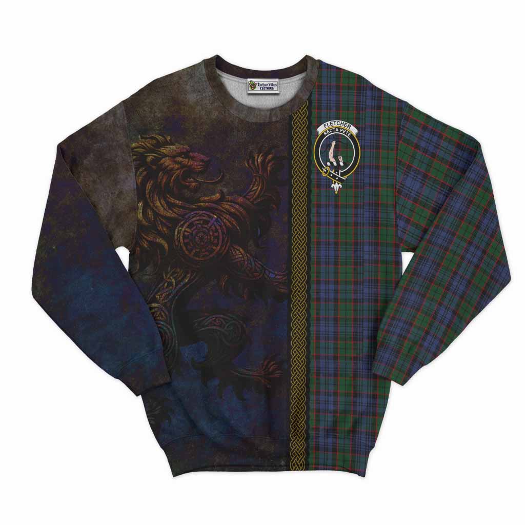 Fletcher Tartan Family Crest Sweatshirt Alba Gu Brath Be Brave Lion Ancient Style Unisex - Tartan Vibes Clothing