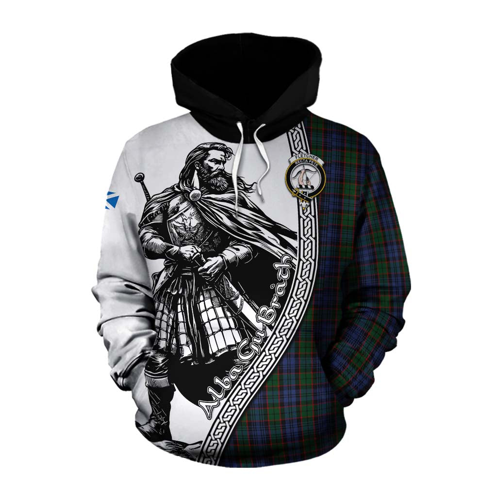 Tartan Vibes Clothing Fletcher Tartan Clan Crest Cotton Hoodie with Highlander Warrior Celtic Style