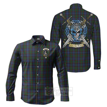 Fletcher Tartan Long Sleeve Button Shirt with Family Crest Celtic Skull Style