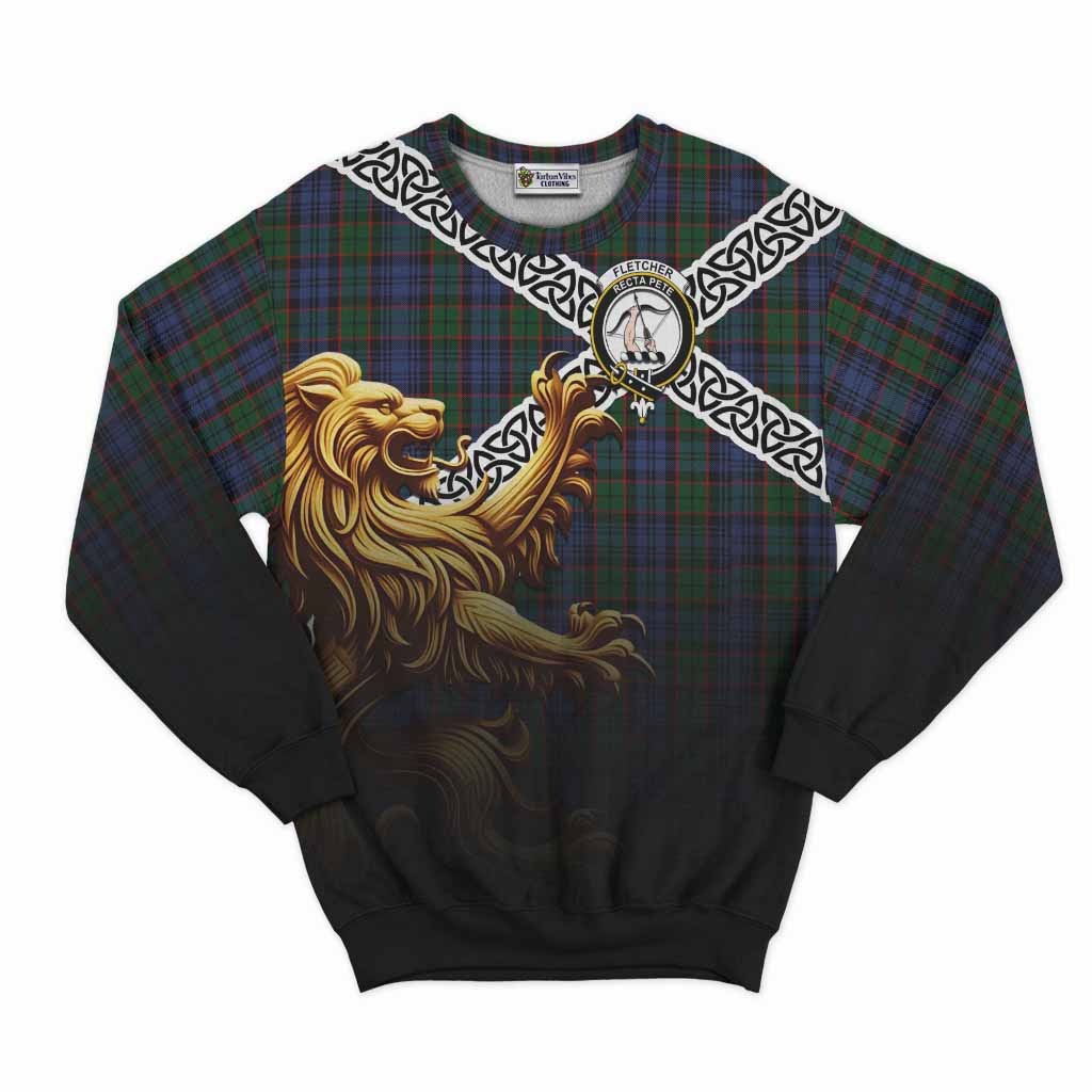 Fletcher Crest Tartan Sweatshirt with Golden Lion Emblem Celtic Style Unisex - Tartan Vibes Clothing