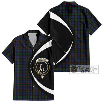 Fletcher Tartan Short Sleeve Button Up with Family Crest Circle Style