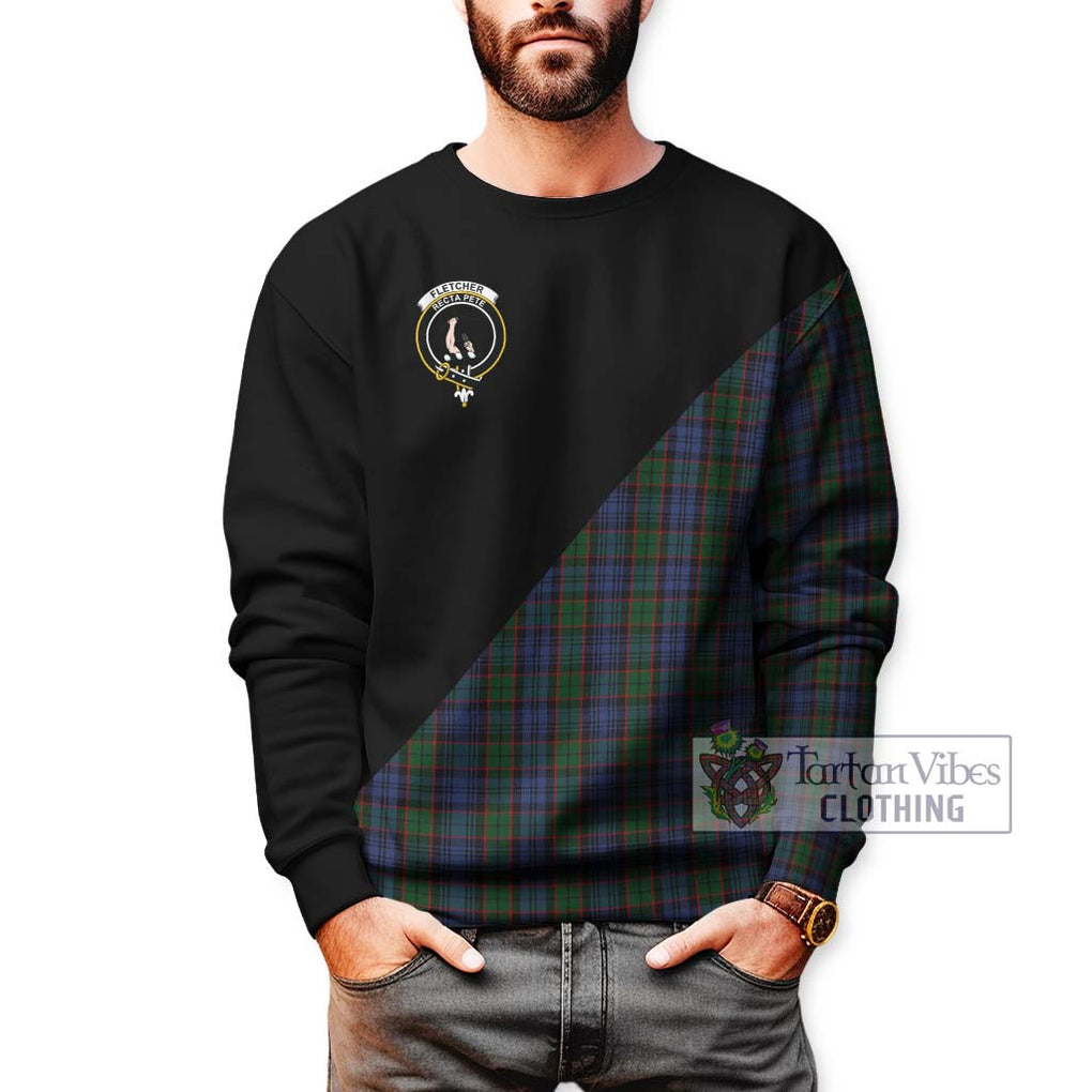 Fletcher Tartan Sweatshirt with Family Crest and Military Logo Style Unisex - Tartanvibesclothing Shop